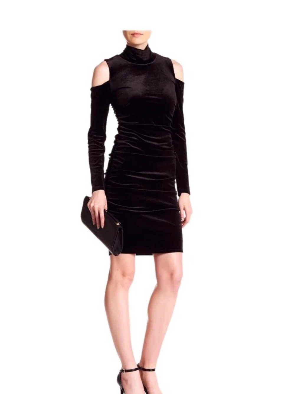 Like New Cynthia Steefe Black Cold-Shoulder Velvet Bodycon Dress
